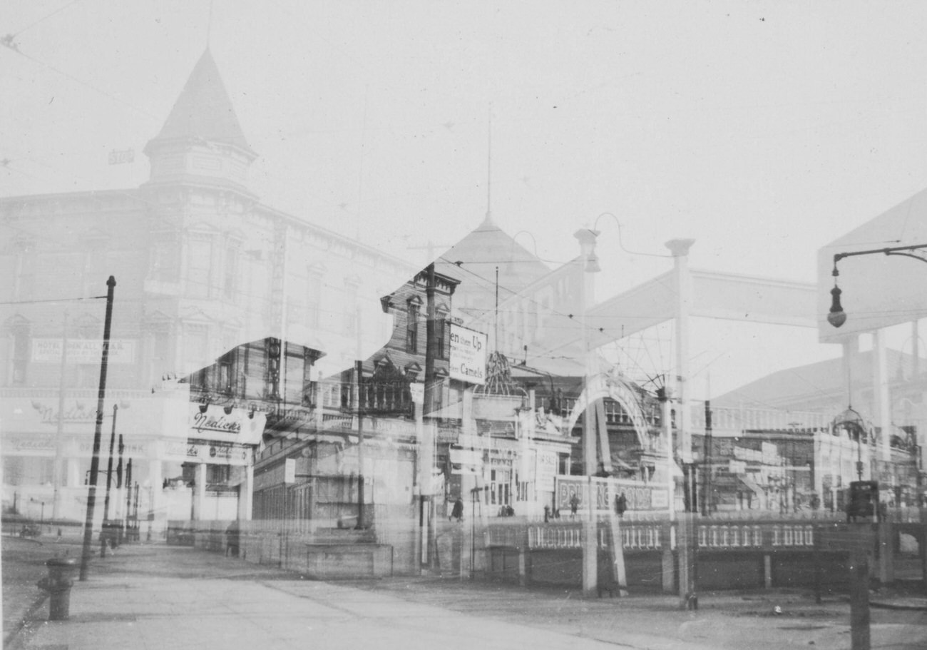 Double Exposure Of Surf Avenue From W. 8 Street To Prospect Hotel, 1924.