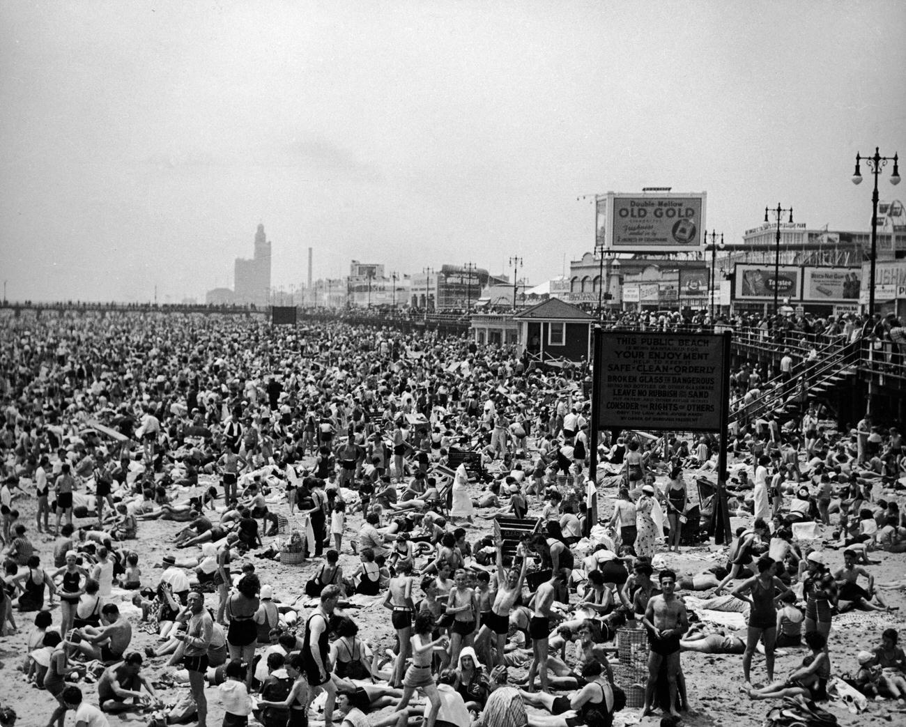 Crowded Beach At Coney Island, 1930S