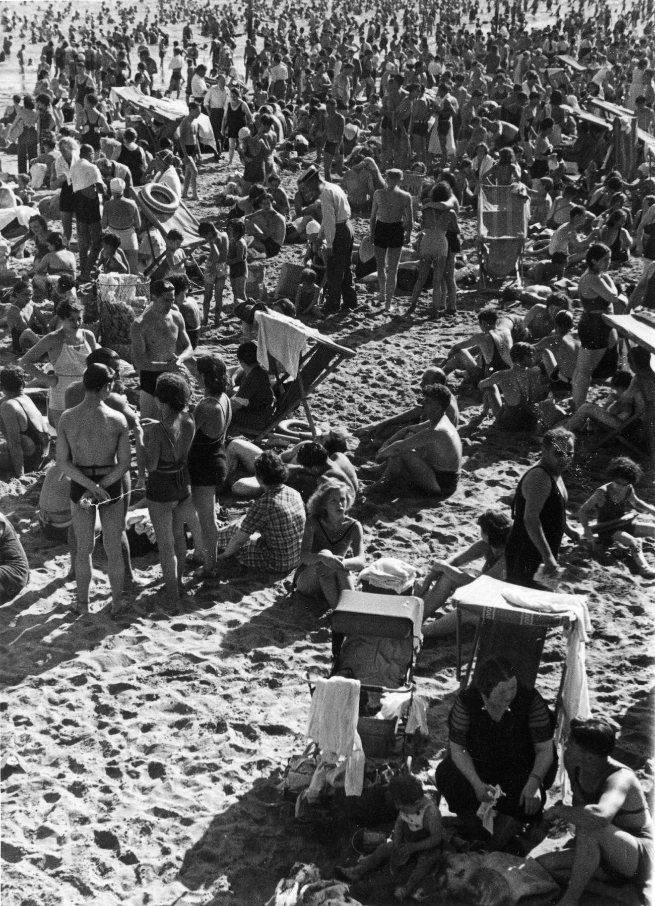Sunbathing Crowds At Coney Island Beach, 1930