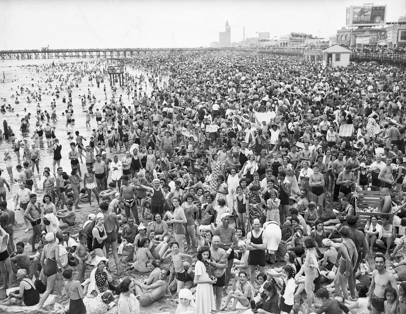 Estimated One Million People Pack Coney Island Beach, 1938