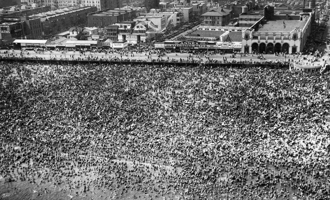 Crowd On Coney Island Beach, 1930