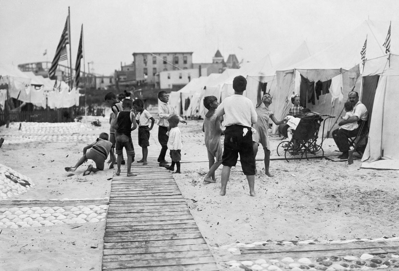 Boys Playing On Coney Island Boardwalk, Circa 1930