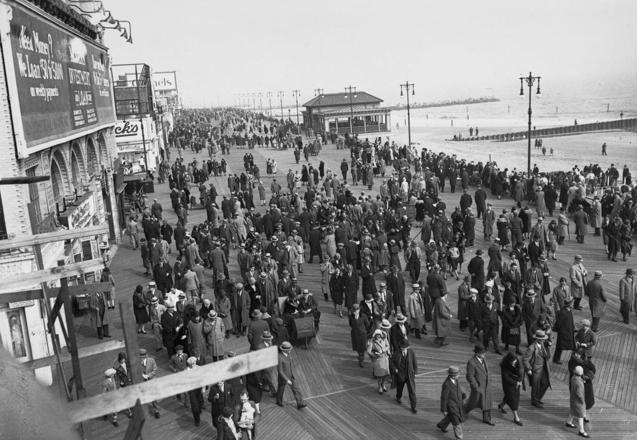 Coney Island Boardwalk Crowds On Palm Sunday, April 13, 1930