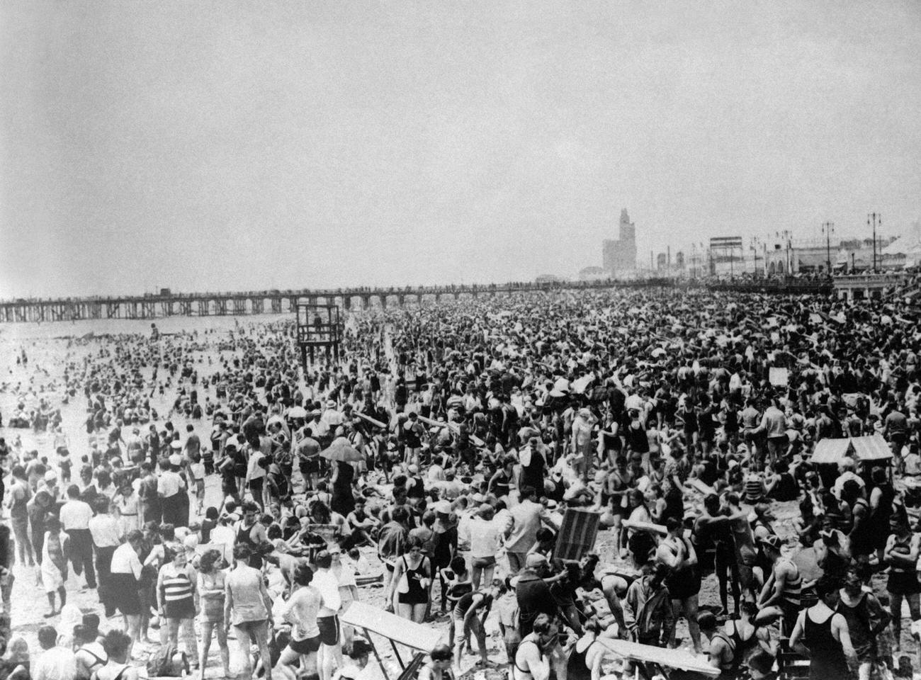 Coney Island Beach Packed During Heatwave, July 16, 1931