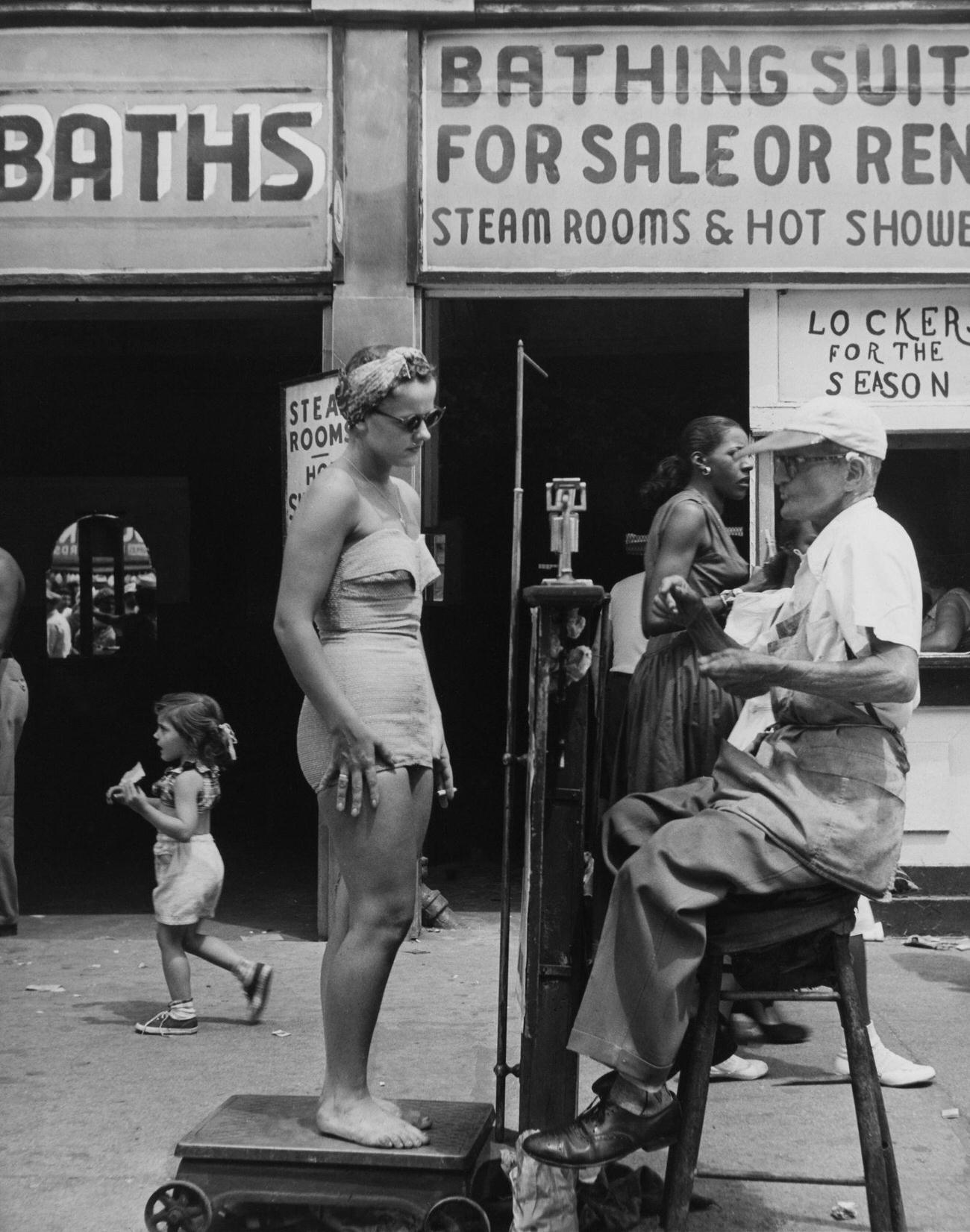 Weighing Machine Customers At Coney Island, 1930