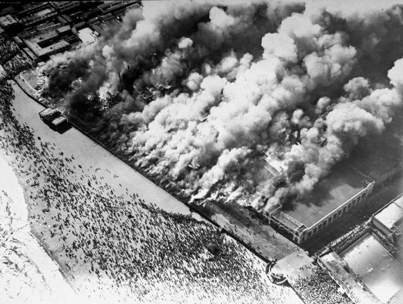 Aerial View Of Coney Island Fire With Beach Crowds, July 13