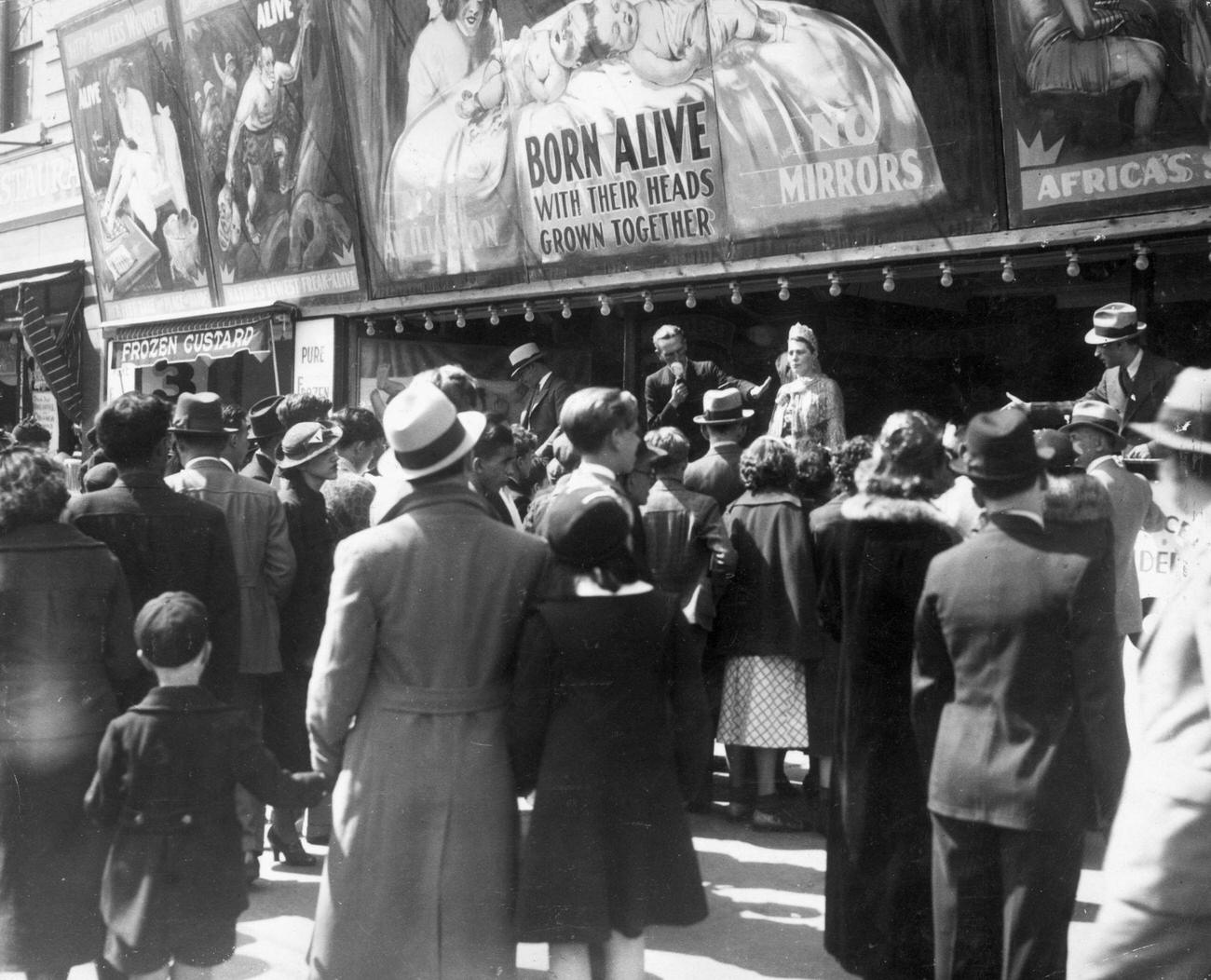 Freak Show Draws Crowd In Coney Island, Circa 1935
