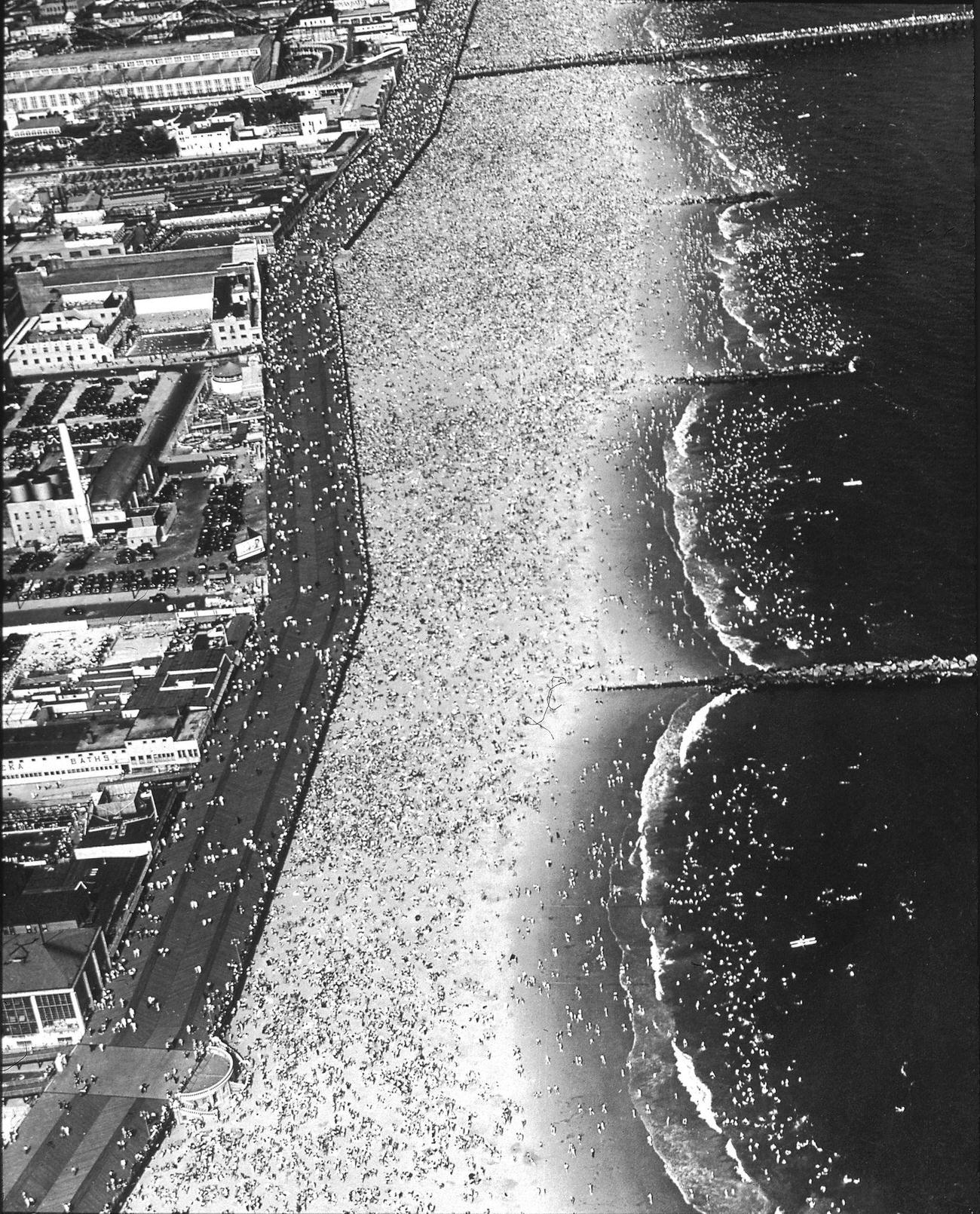 Aerial View Of Crowded Coney Island Beach, Circa 1935