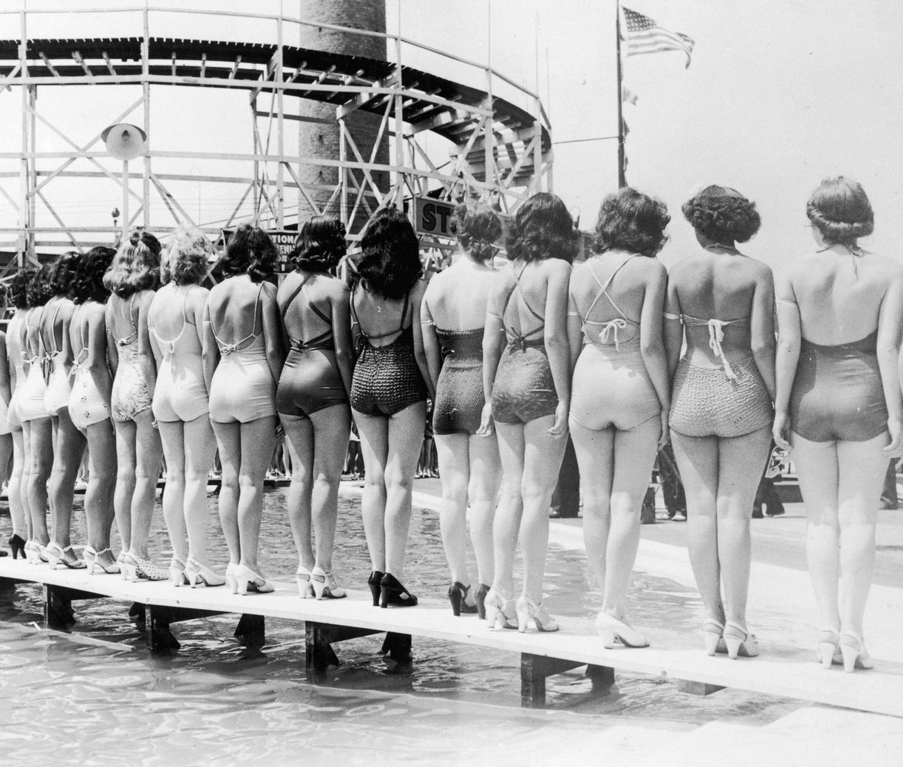 Women Model Swimsuits At Coney Island, Circa 1935