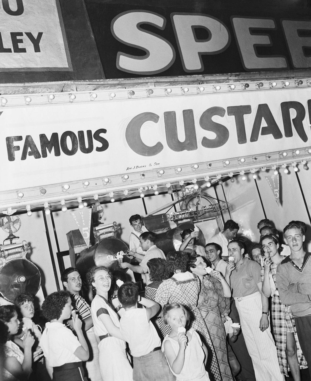 Crowd Gathers At Custard Stand In Coney Island, July 9, 1936