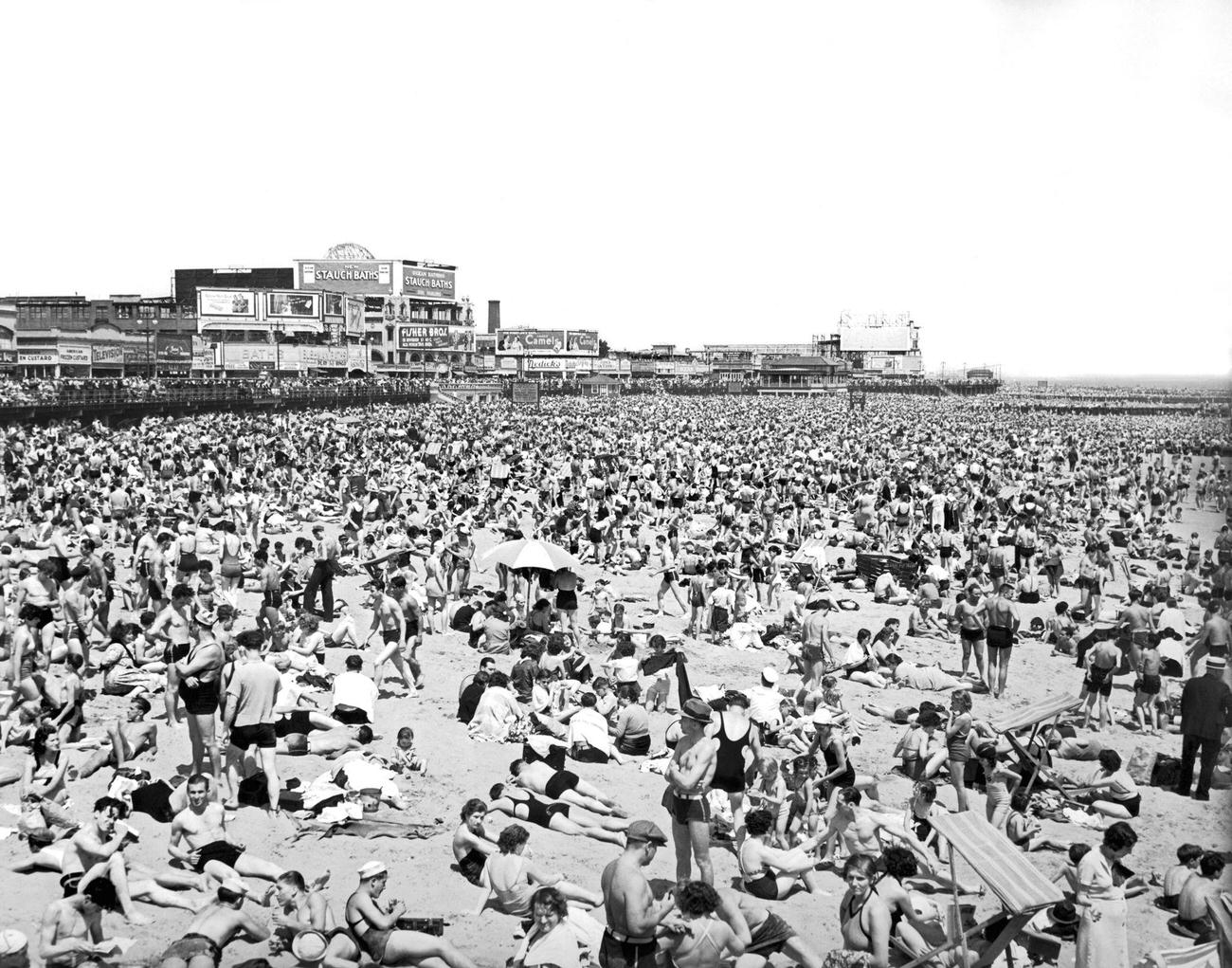 Crowds Gather On Coney Island Sands, July 1938