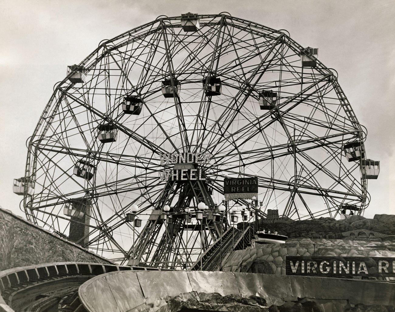 Wonder Wheel And Virginia Reel At Coney Island, April 24, 1938