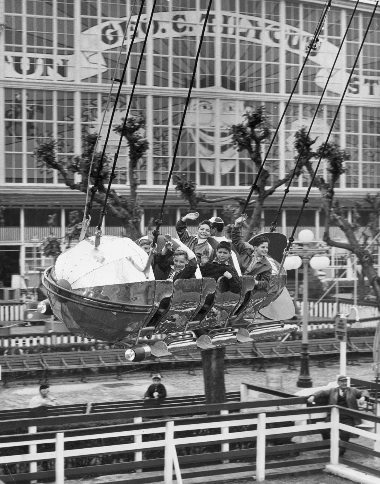 Children On Ride At Steeplechase Park, Circa 1945