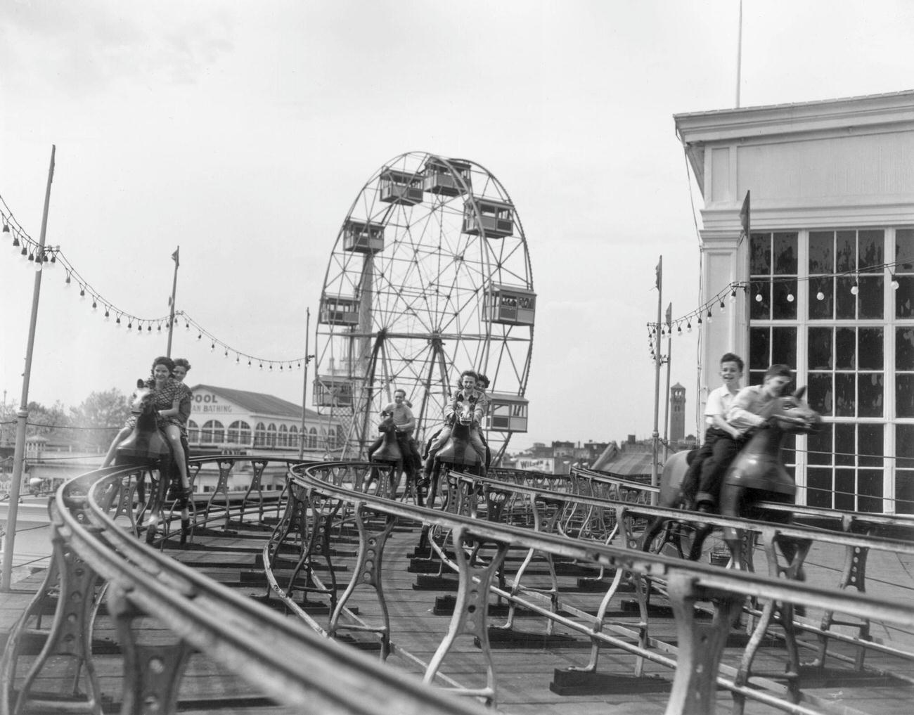 Children On Steeplechase Horse Ride, Circa 1945