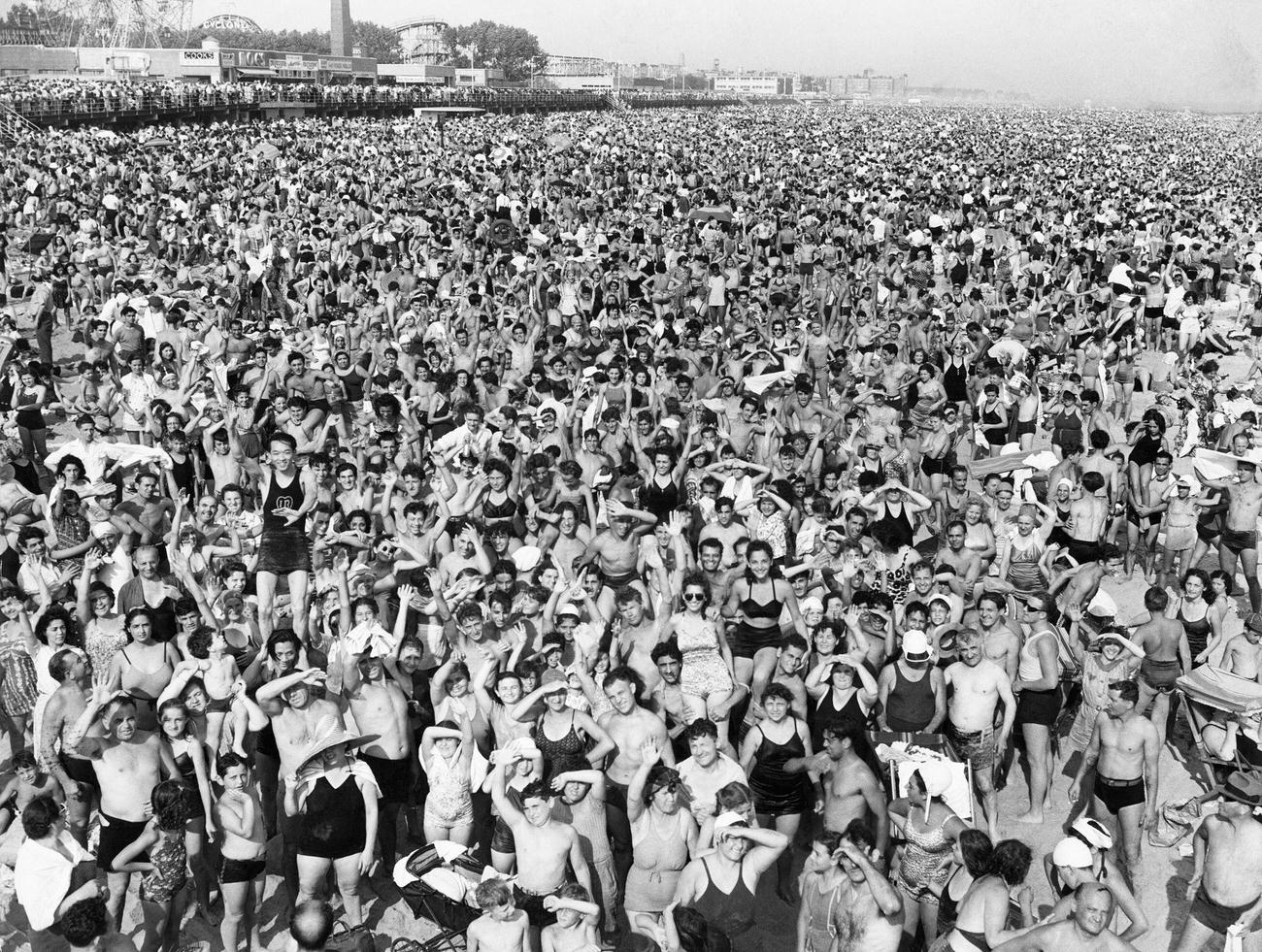 Enormous Crowd On Coney Island Beach, 1940S