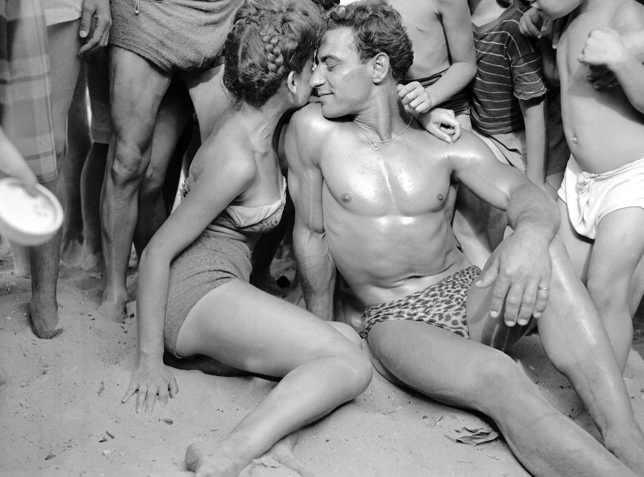 Couple Amid The Crowd At Coney Island, August 5