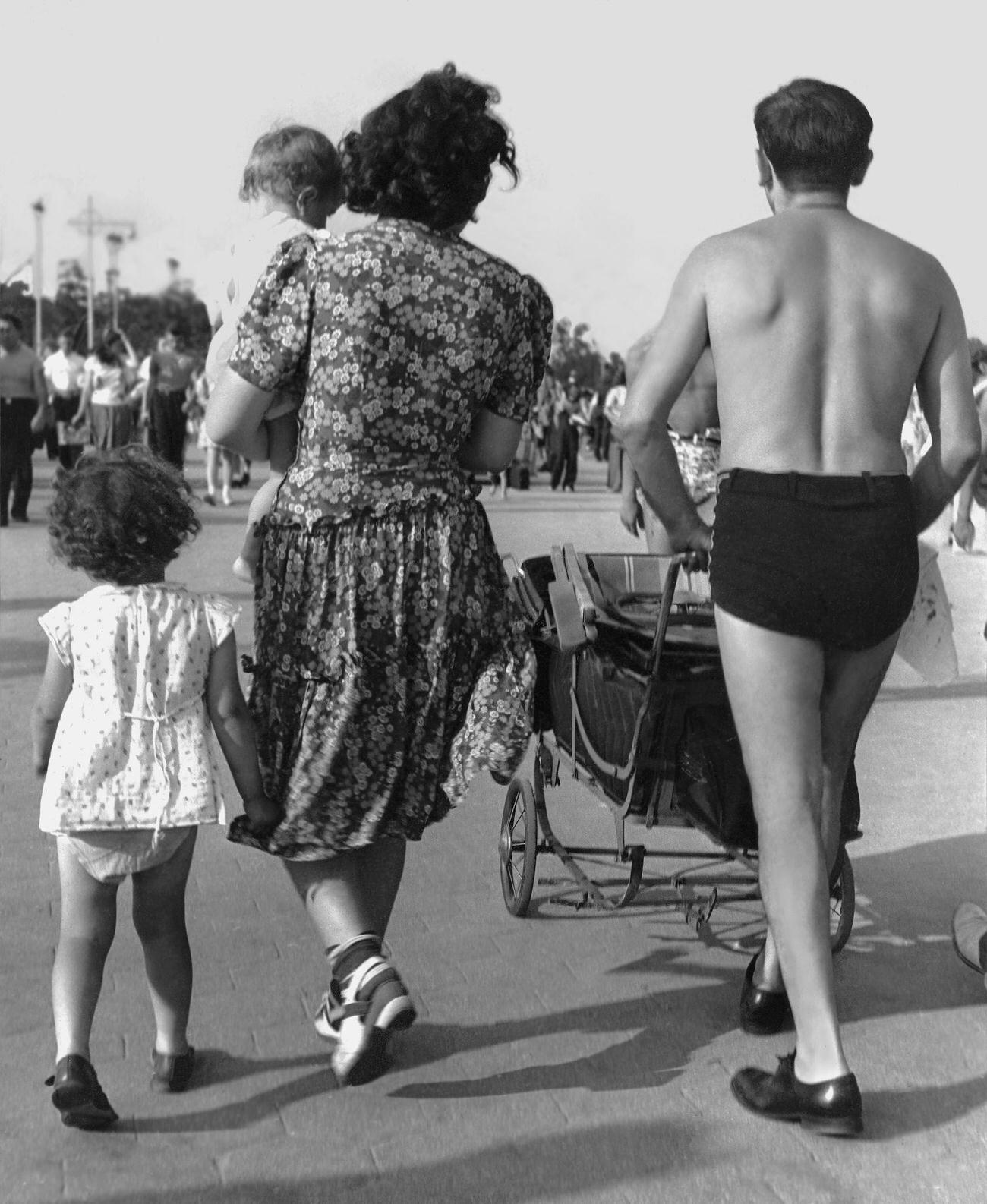 Family Walking In Coney Island, 1946