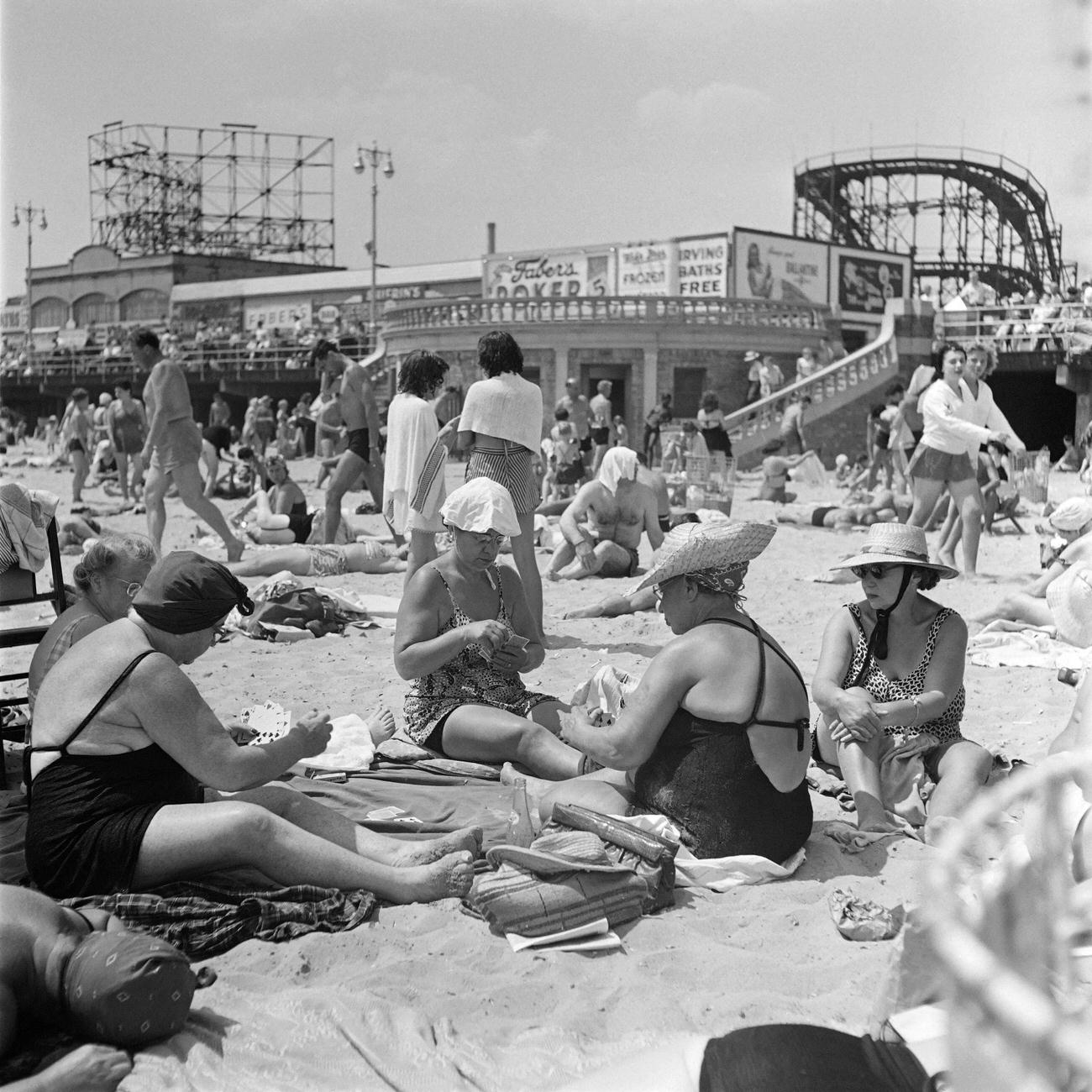 Women Playing Cards At Coney Island Beach, June 1946