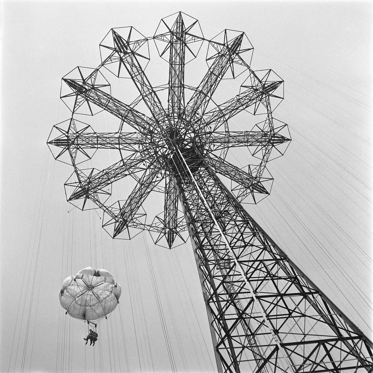 Tourists On Parachute Jump Ride At Steeplechase Park, June 1946