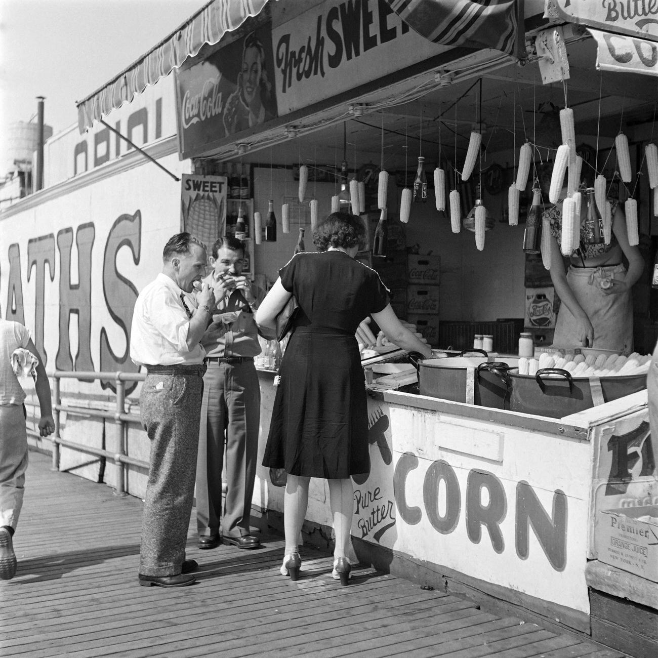 Eating Corn Cobs On Riegelmann Boardwalk, 1946