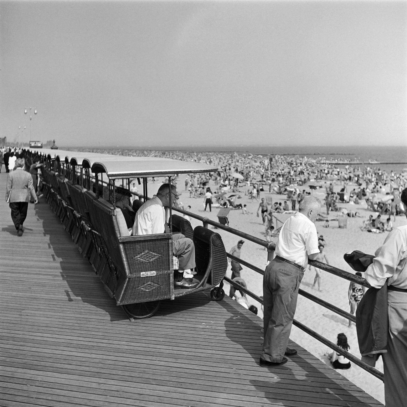 Watching Crowded Beach From Ocean Rolling Chairs, 1946