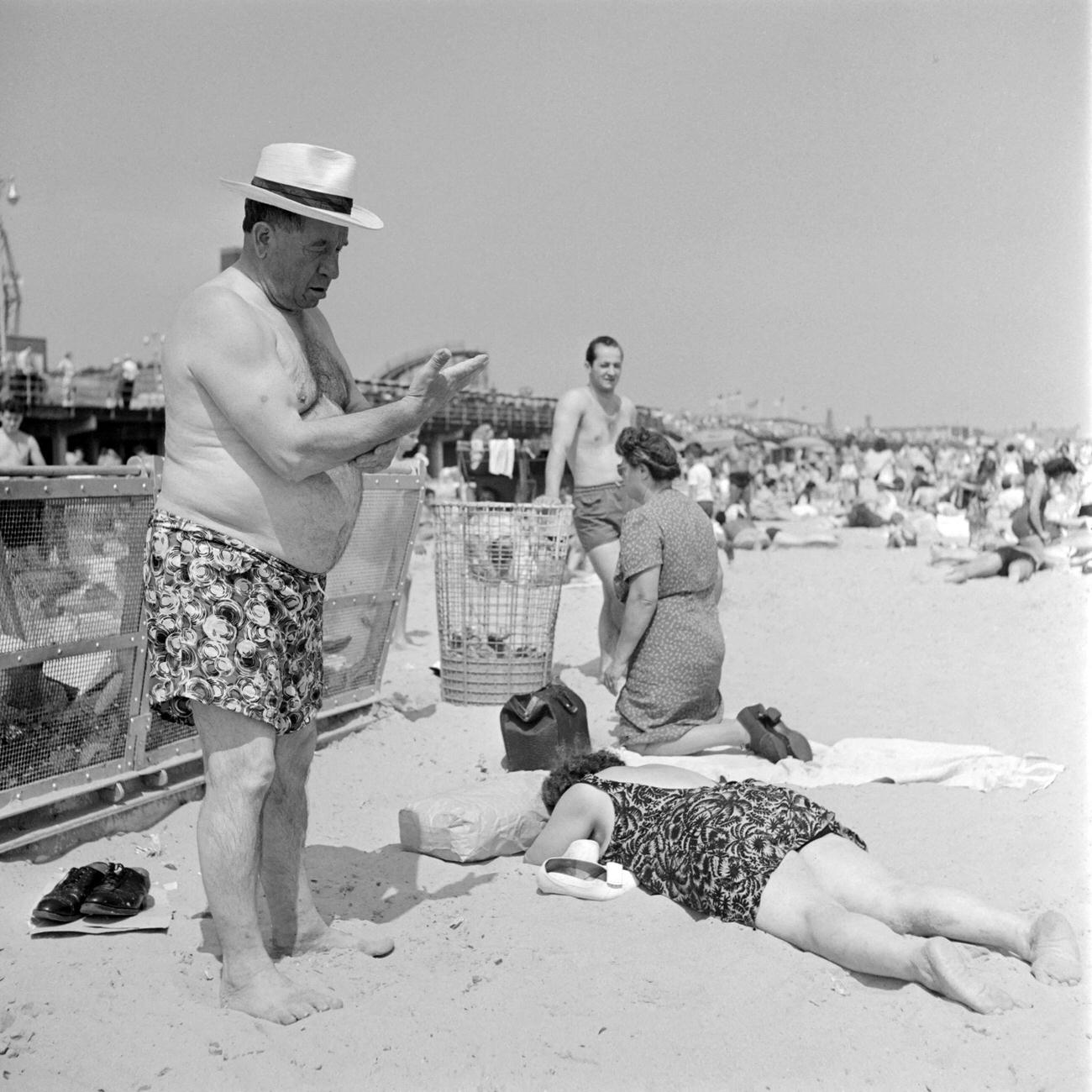 Sunbathing On Crowded Coney Island Beach, 1946