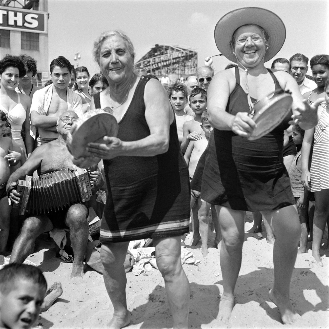 Dancing And Playing Music On Coney Island Beach, 1946