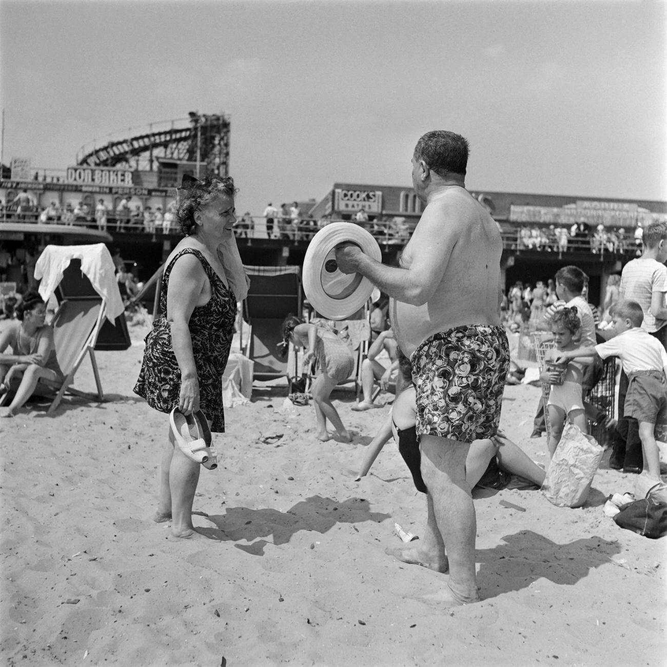 Sunbathing Near Thunderbolt Rollercoaster And Riegelmann Boardwalk, 1946