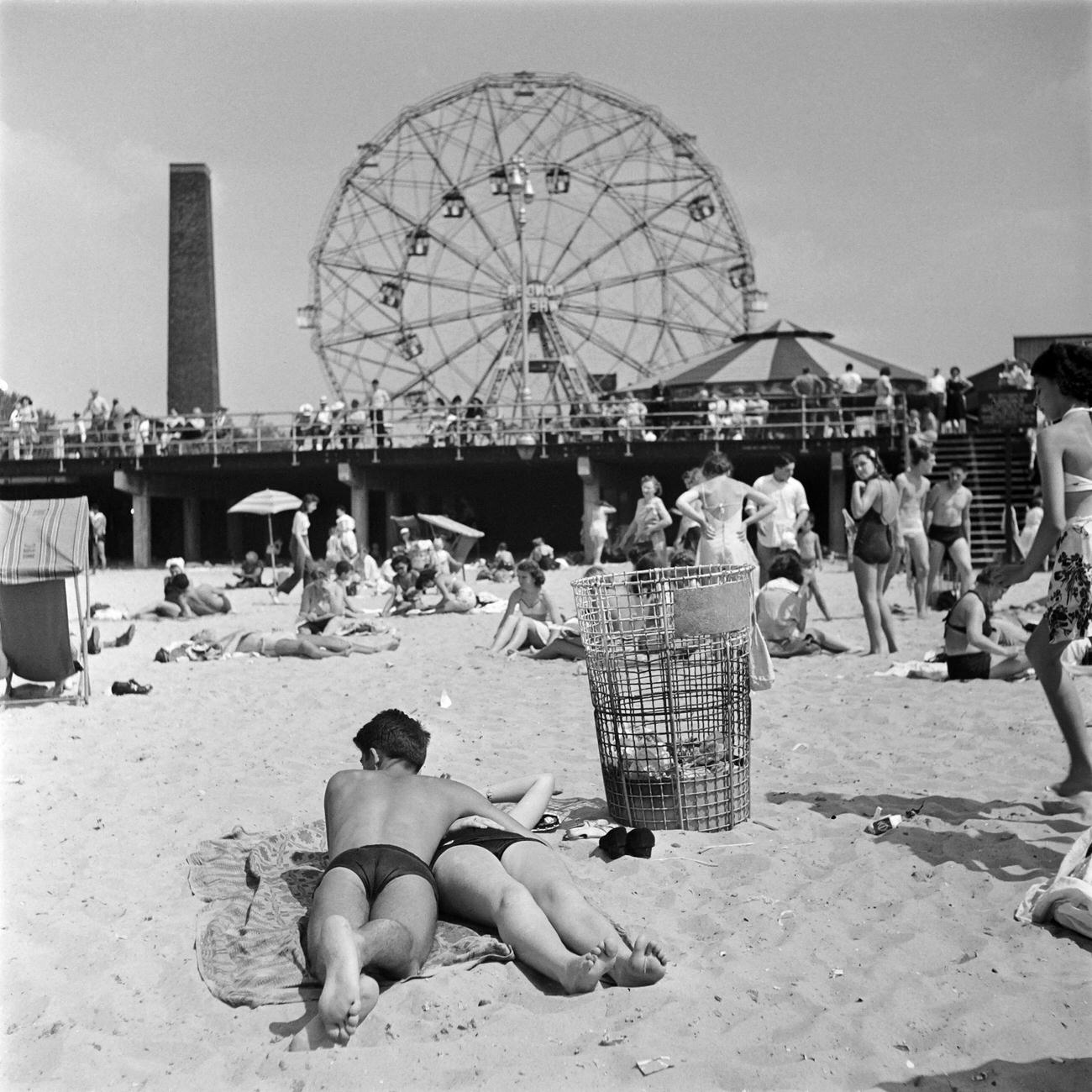 Sunbathing Near Big Wheel And Riegelmann Boardwalk, 1946