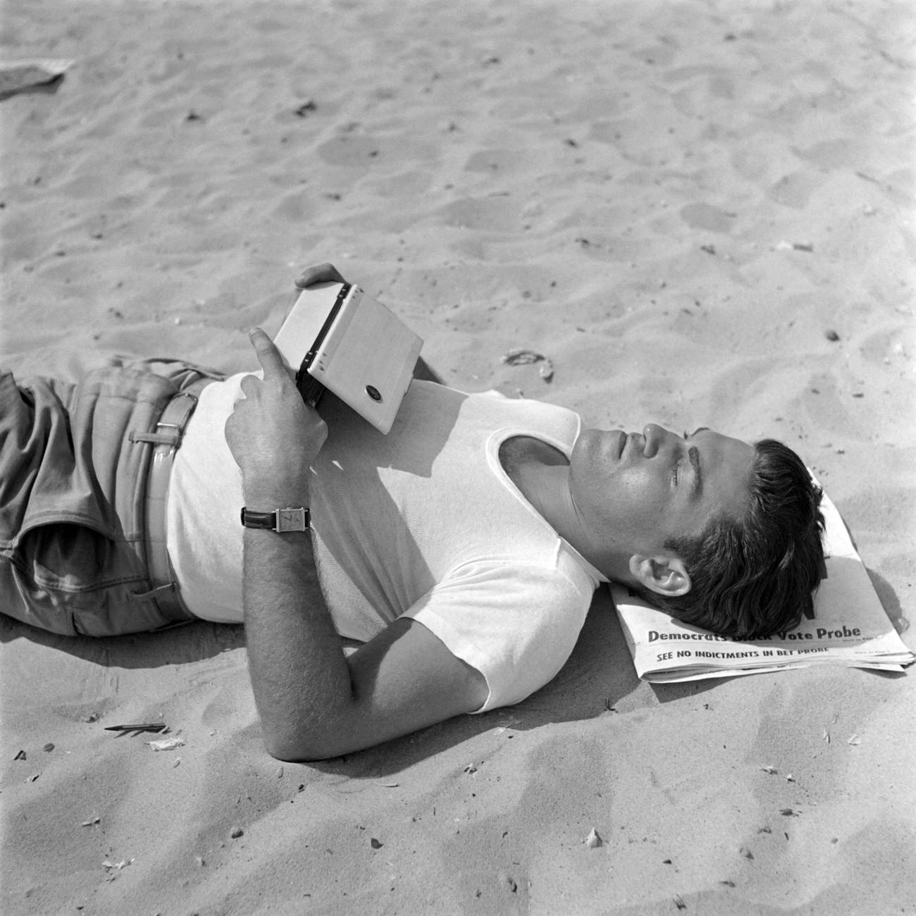 Man Asleep On Coney Island Beach, 1946