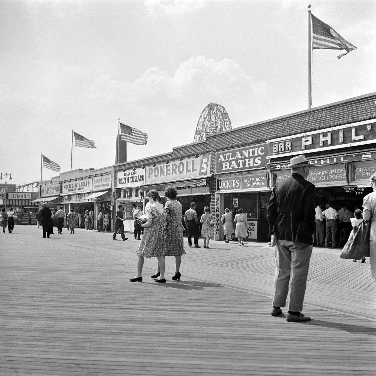 Walking Near Steeplechase Park On Riegelmann Boardwalk, 1946