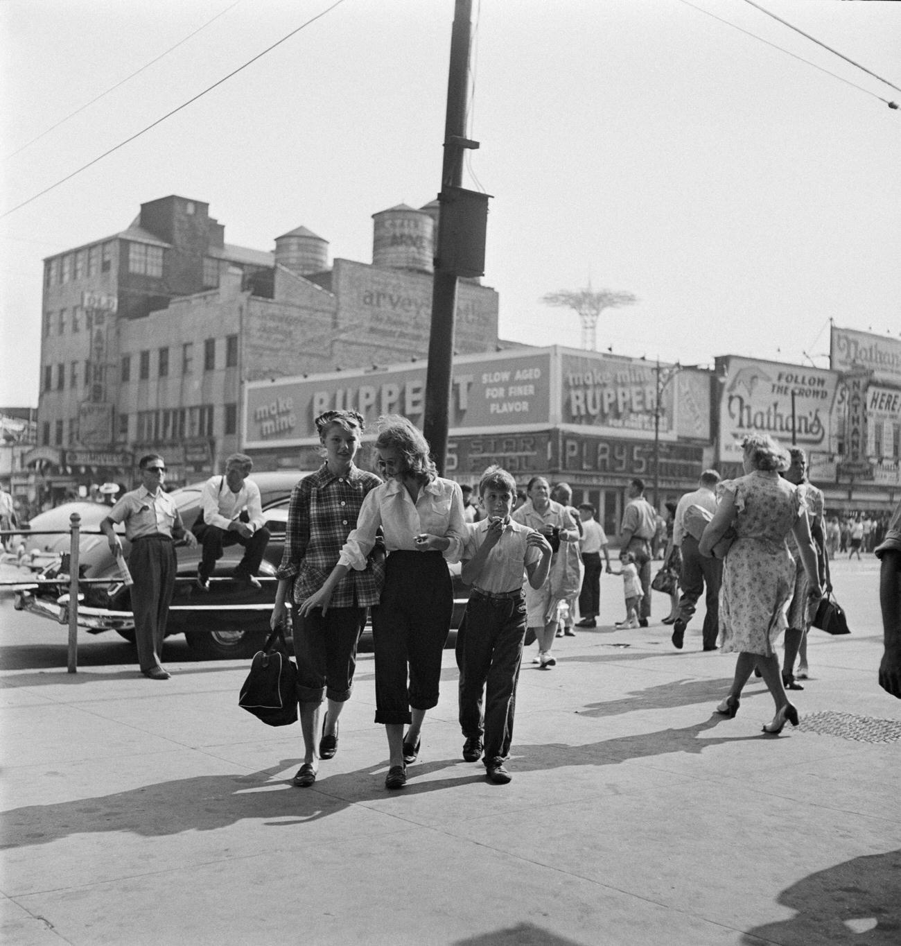 Leaving Coney Island With Nathan'S Restaurant In Background, 1946