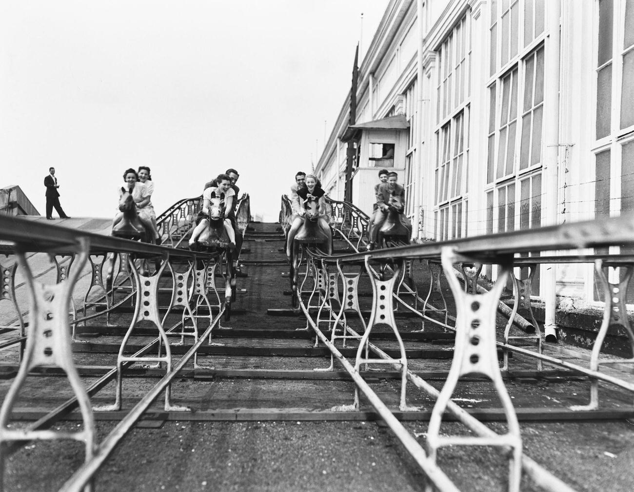 Friends On Steeplechase Ride At Steeplechase Park, 1946