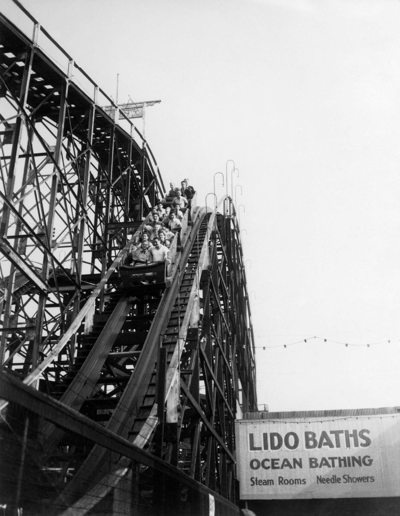 People Riding The Cyclone Roller Coaster, 1940S