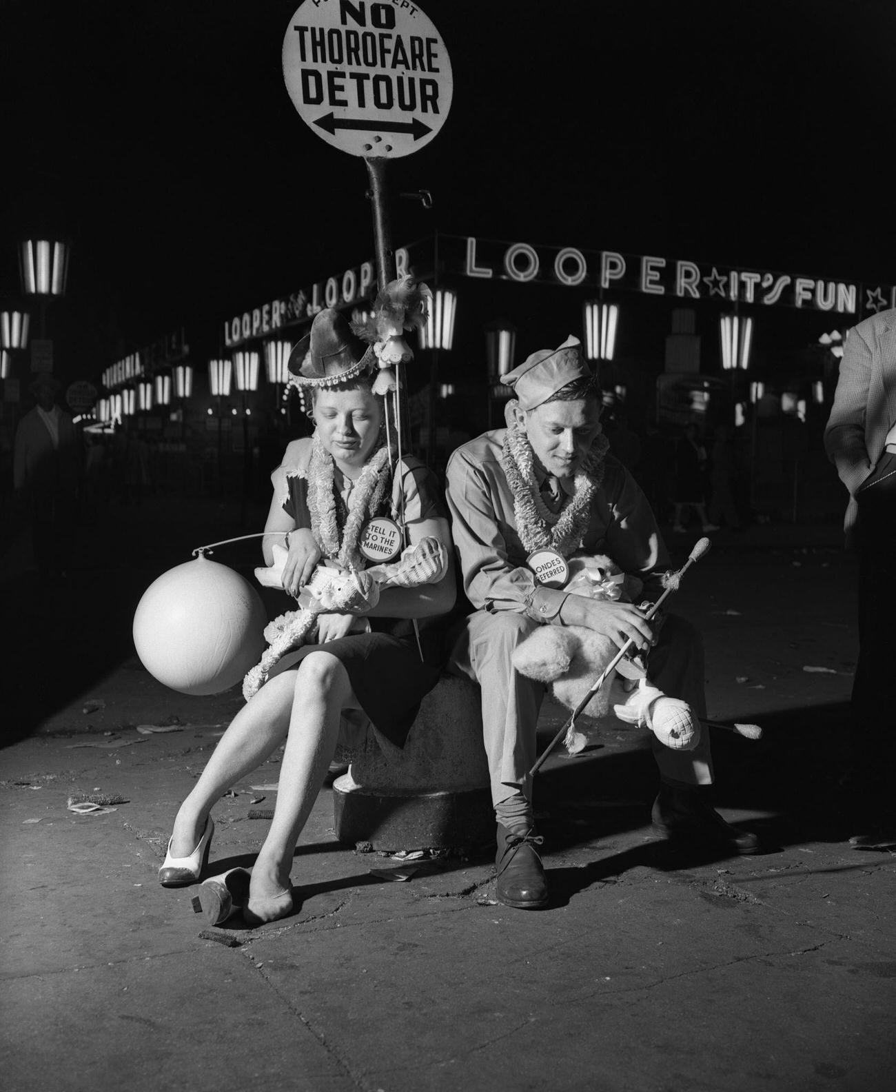 Soldier And Companion With Souvenirs Leaving Coney Island