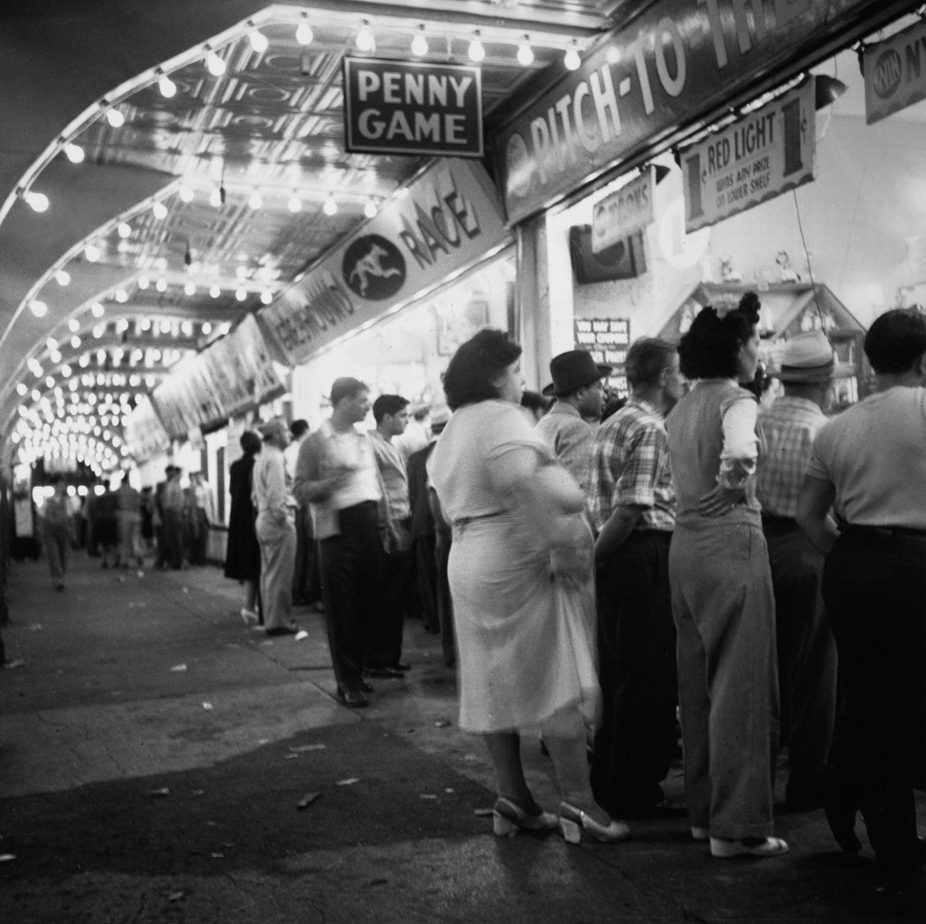 Queuing At Amusement Park Stalls, 1946