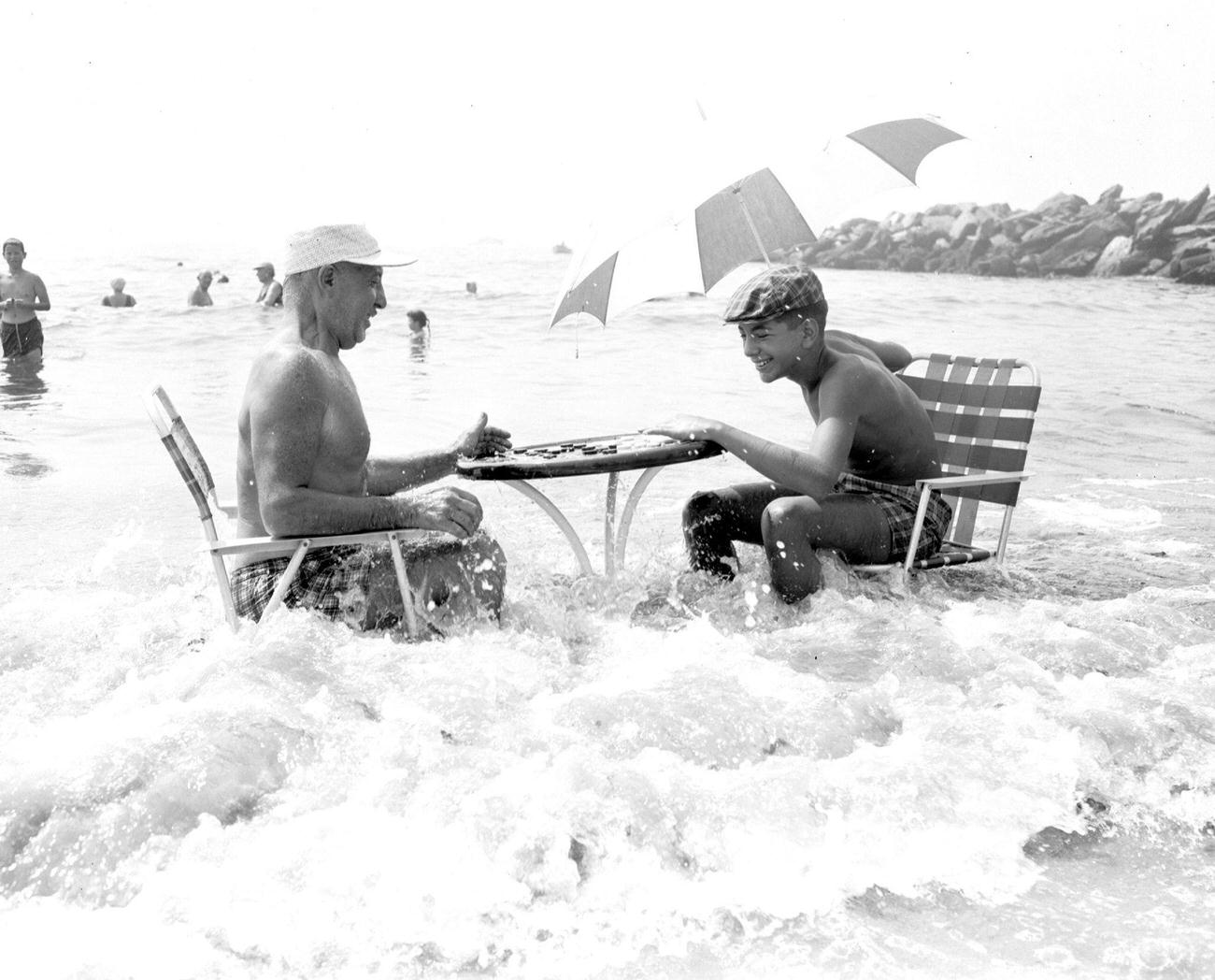 Playing Checkers In Coney Island Surf