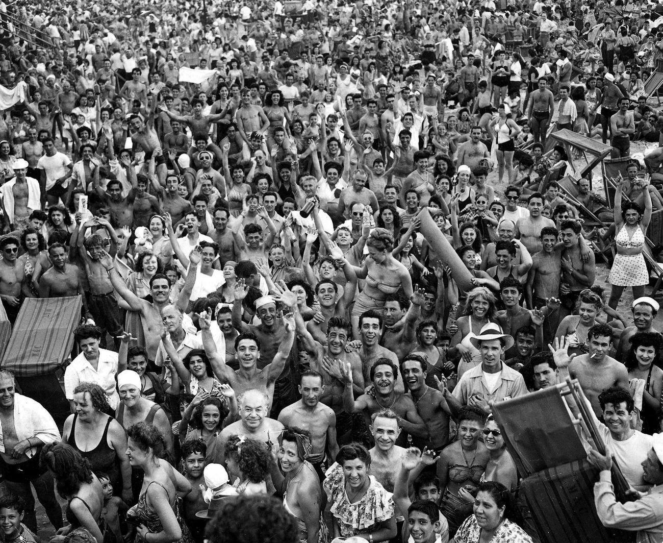 Crowd Gathered On Coney Island Beach, 1947