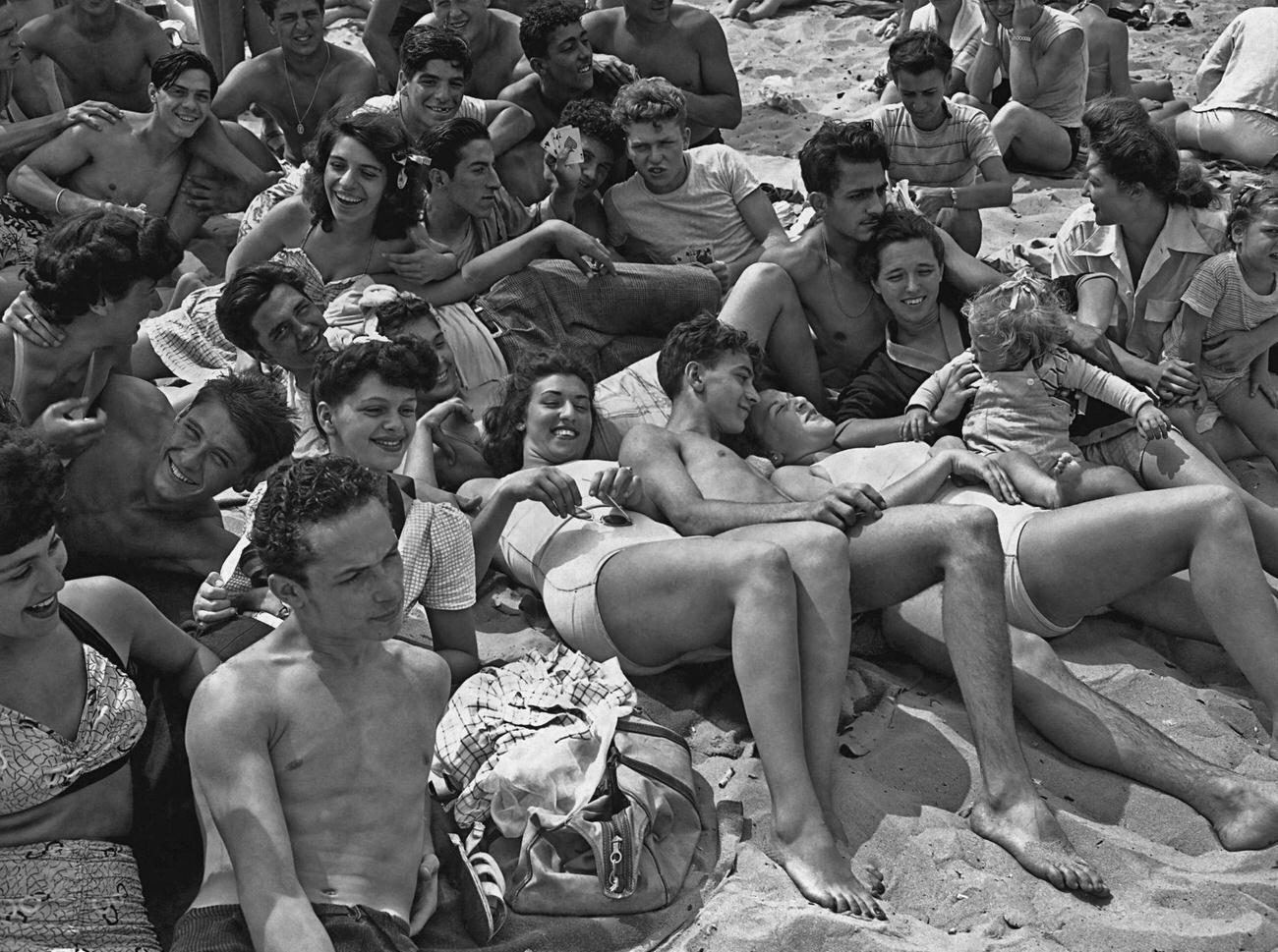 Crowded Beach At Coney Island, 1947