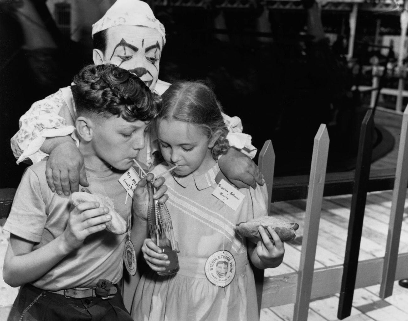 Children With Clown At Steeplechase Park, 1947