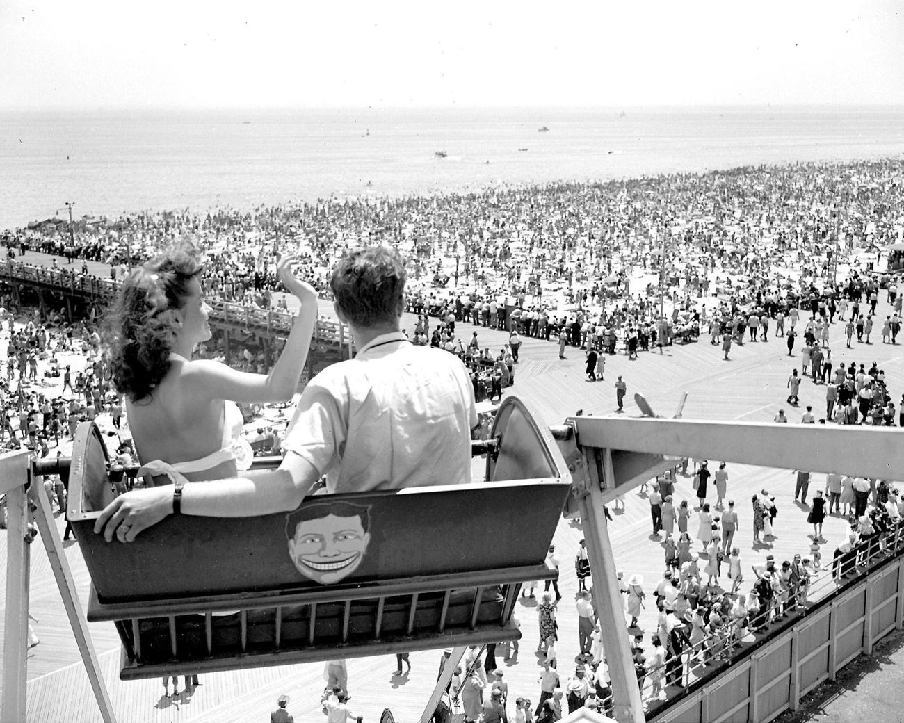 Ferris Wheel View Of Record Crowd At Coney Island, July 4