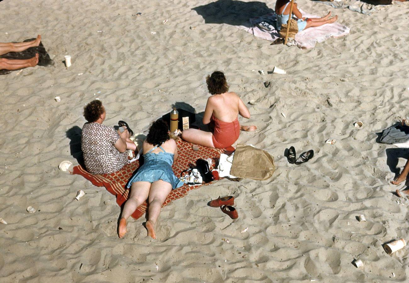 Sunbathers On Coney Island Beach, Circa 1948