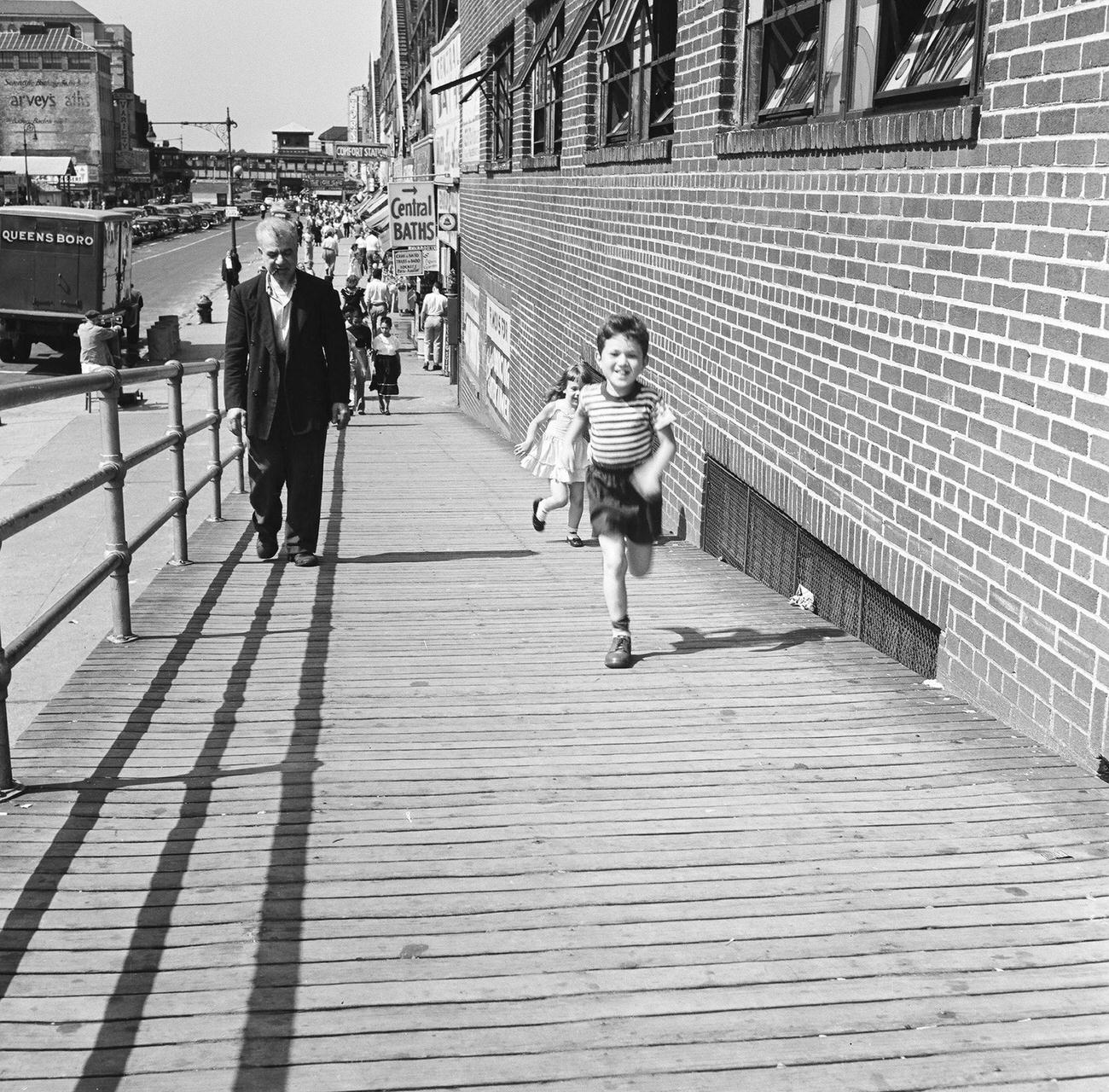 Children Run Up Ramp To Coney Island Boardwalk, 1948