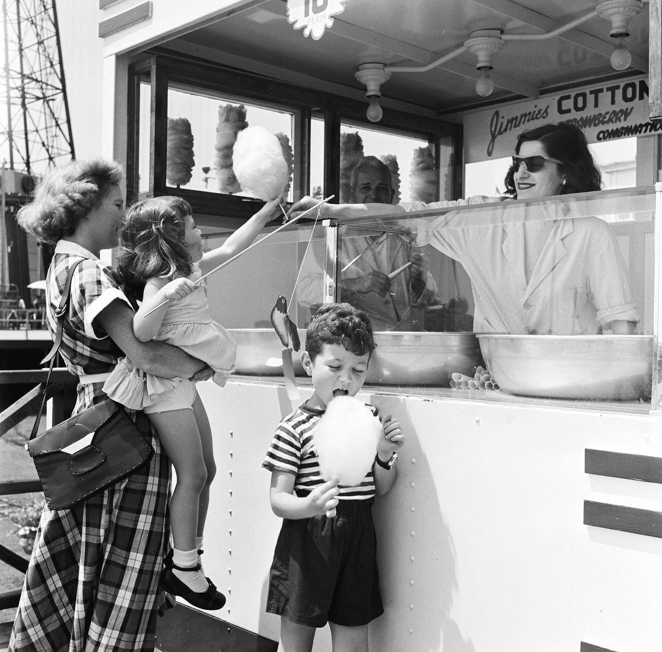 Mother And Son Enjoy Cotton Candy At Coney Island, 1948