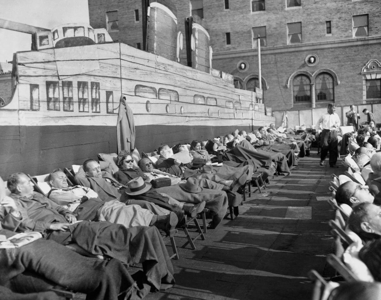 Sunbathers On Whitney'S Deck Chairs At Coney Island, April 21, 1948