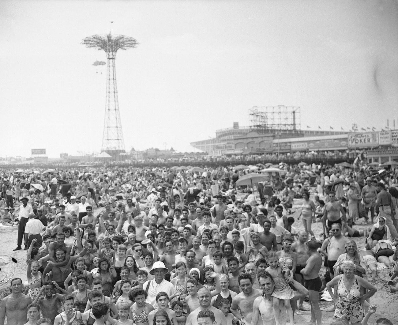 Crowd Gathers To Enjoy Coney Island Beach