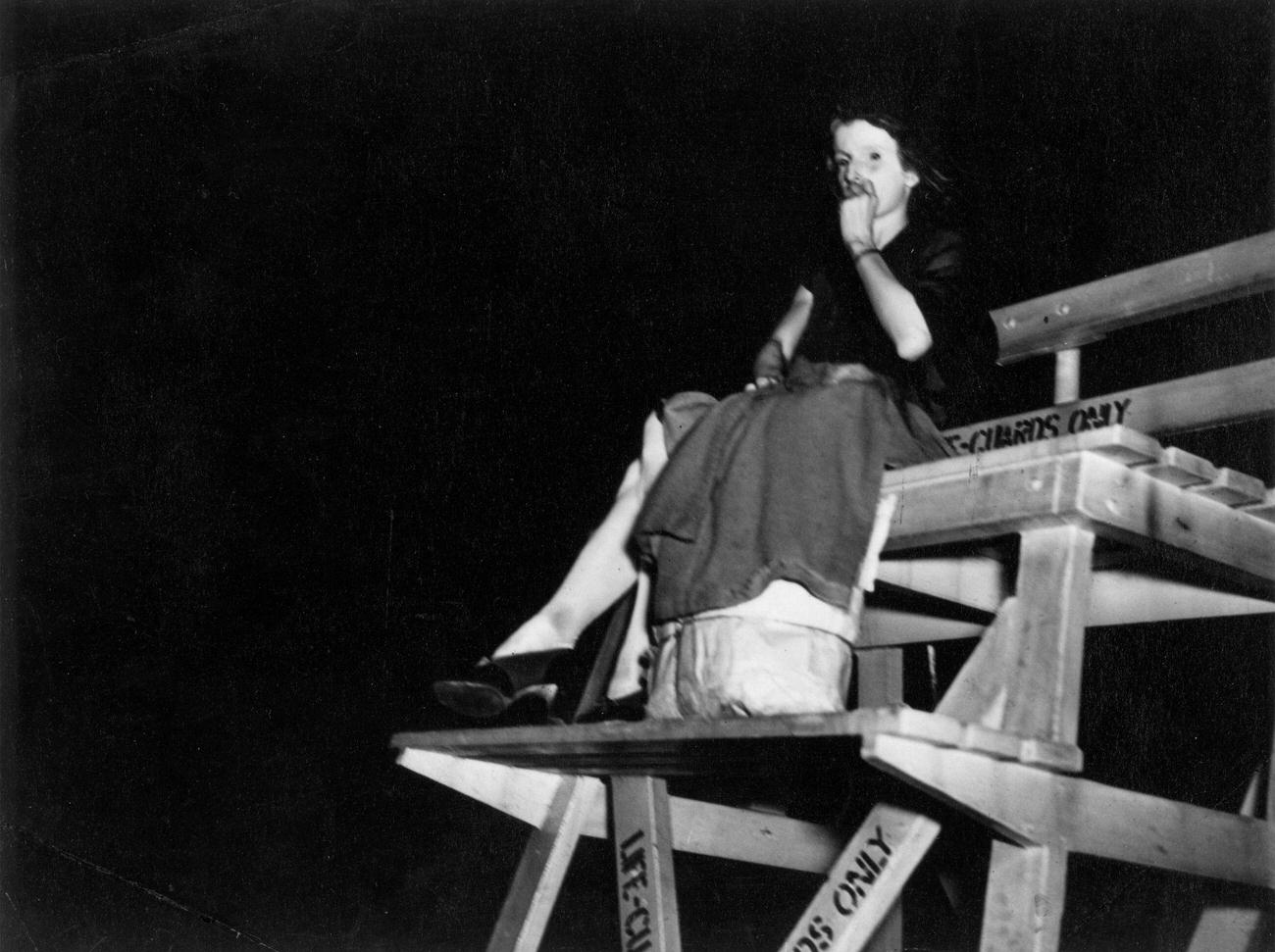 Dreamy Girl On Coney Island Lifeguard Station, Circa 1940