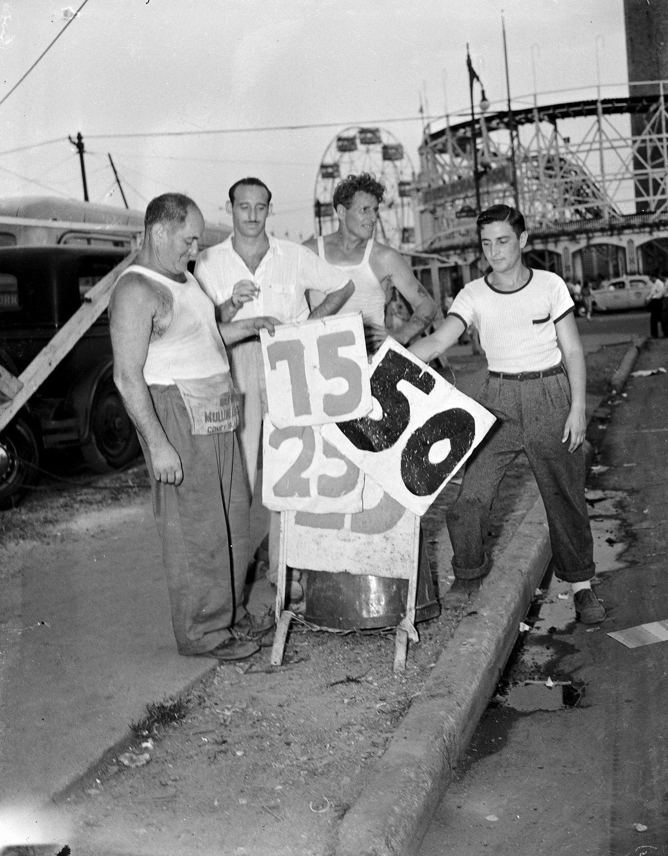 Men Changing Numbered Signs, July 1940