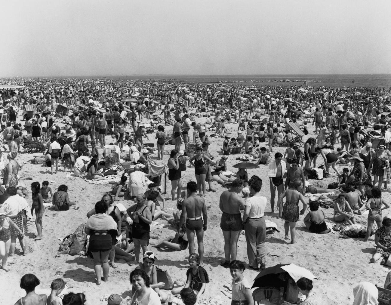 Busy Day On Coney Island Beach, July 30, 1940