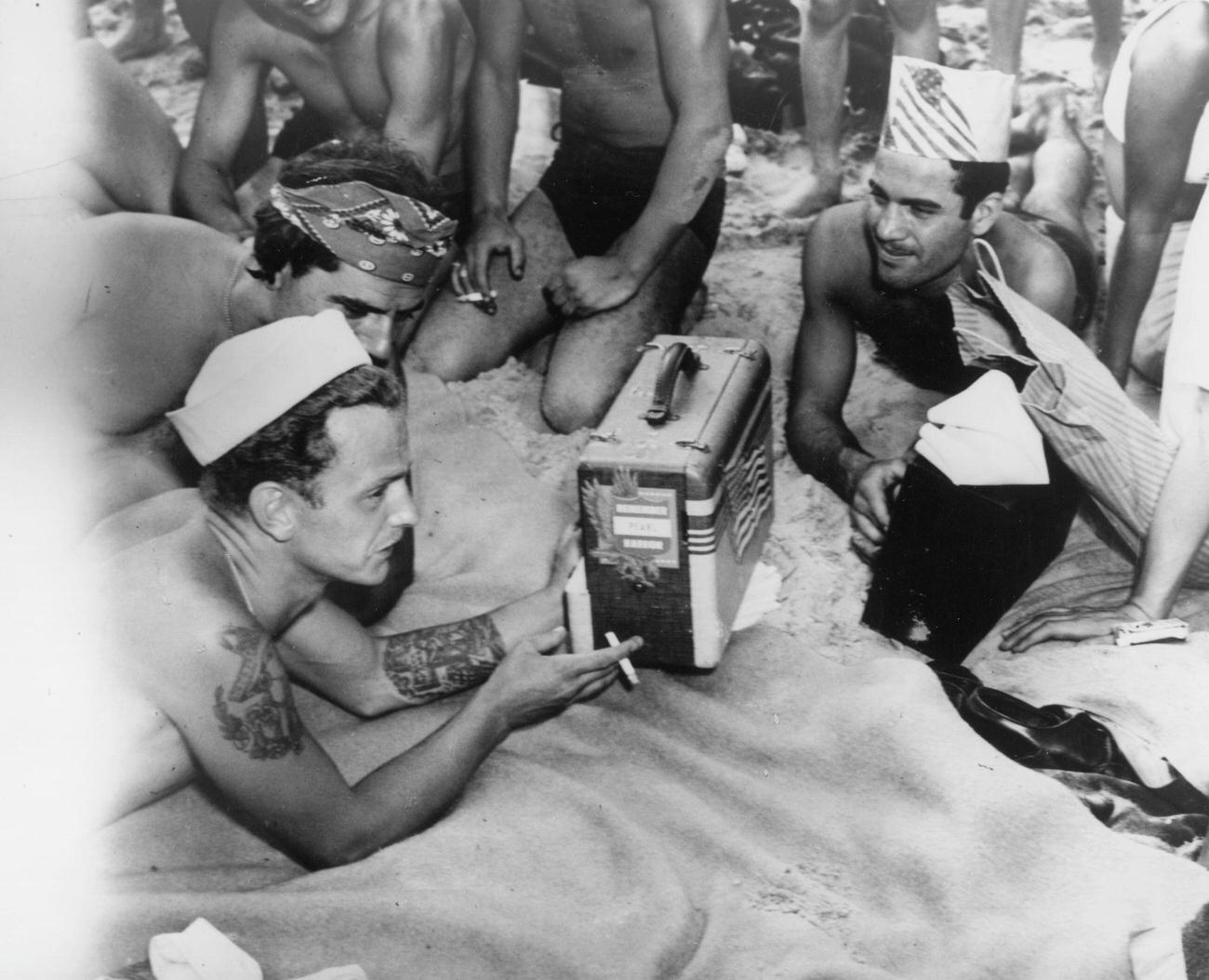 Sailor Listening To Baseball Game On Radio, 1944